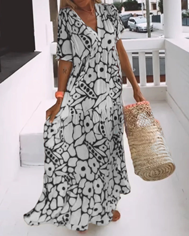 Leeva | Robe décontractée avec décolleté en V et imprimé