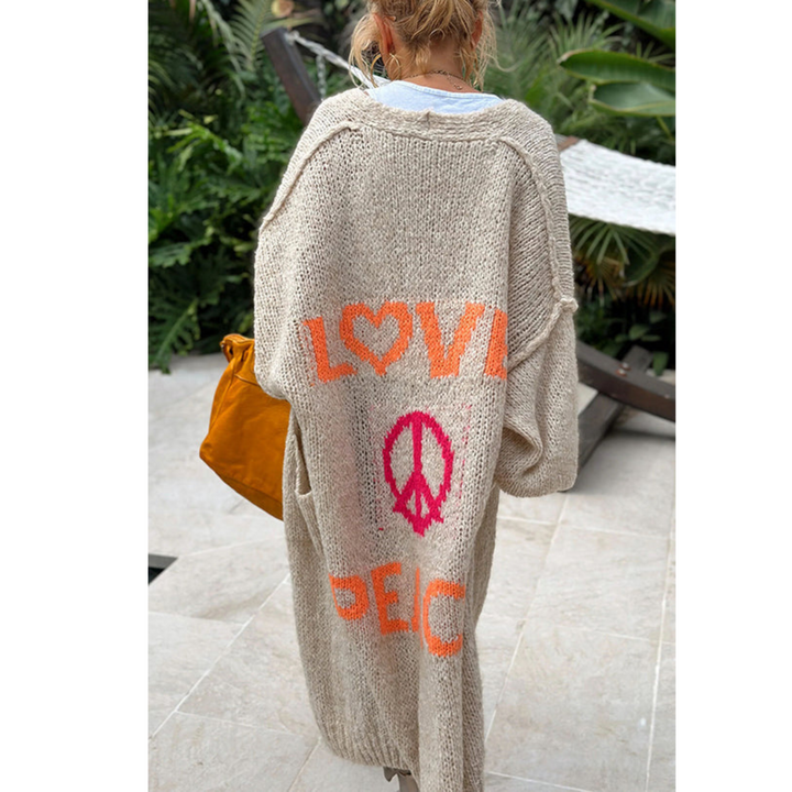 Aonna | Jacquard Tricoté Long Cardigan Casual Sans Boutons Pour Femme