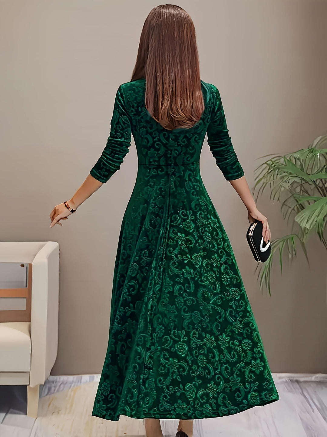 Laenasa | Robe formelle en velours floral pour femmes