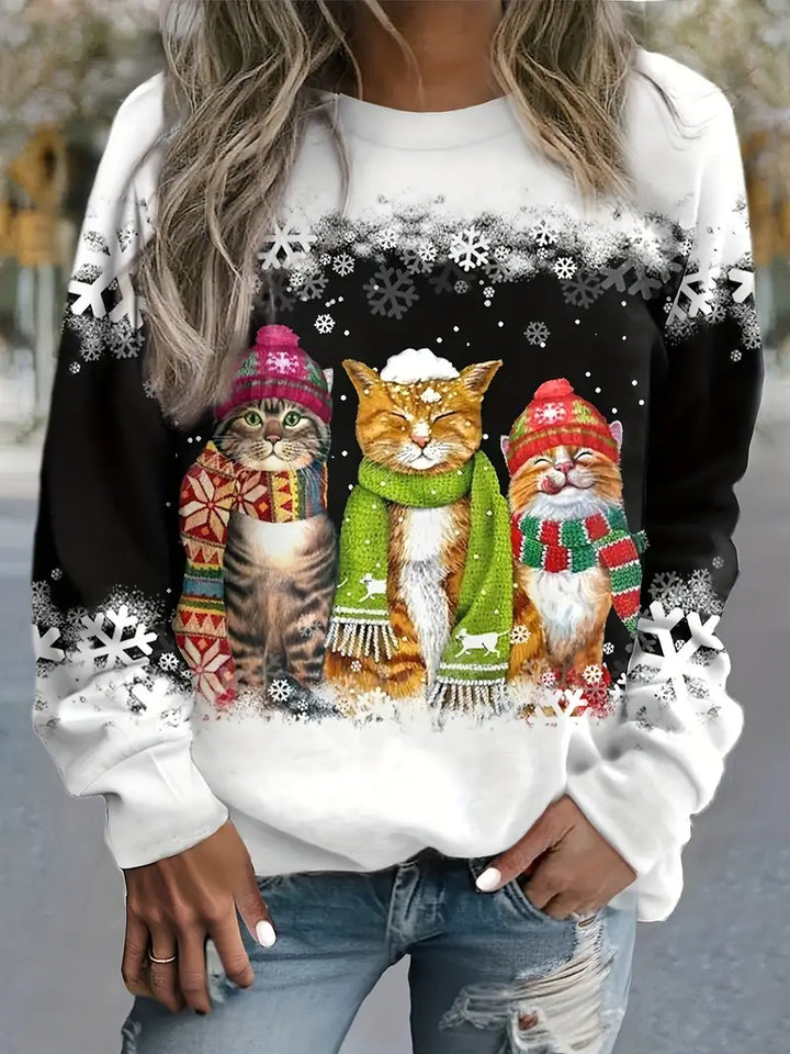 Riosiara | Pull Douillet Imprimé Chat pour Femmes