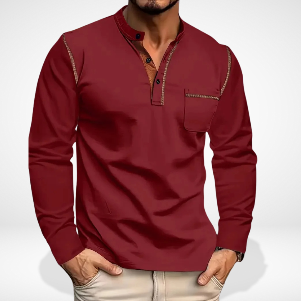Molian manches longues à col boutonné contrasté pour Homme – Carmello