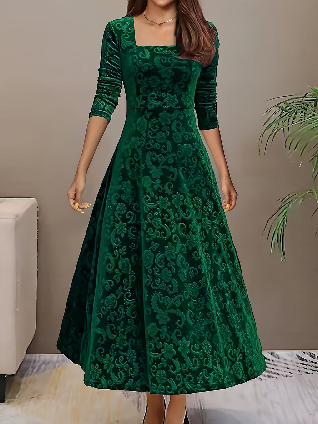 Laenasa | Robe formelle en velours floral pour femmes