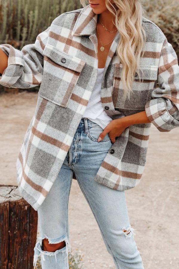 Soaynela | Veste à carreaux avec poches pour femmes