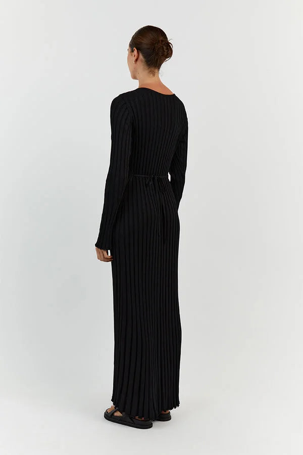 Roayaxa | Robe midi tricotée col V pour femmes