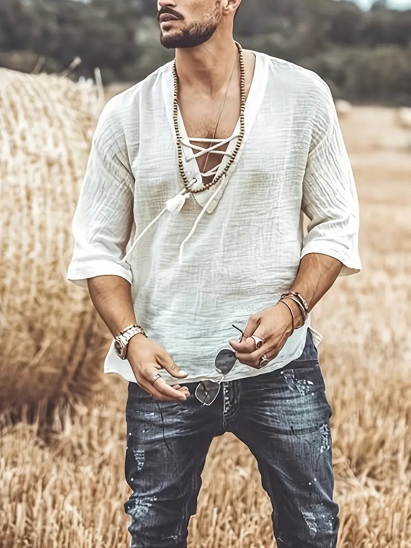 Nerian | Confortable Henley à Lacets pour Hommes