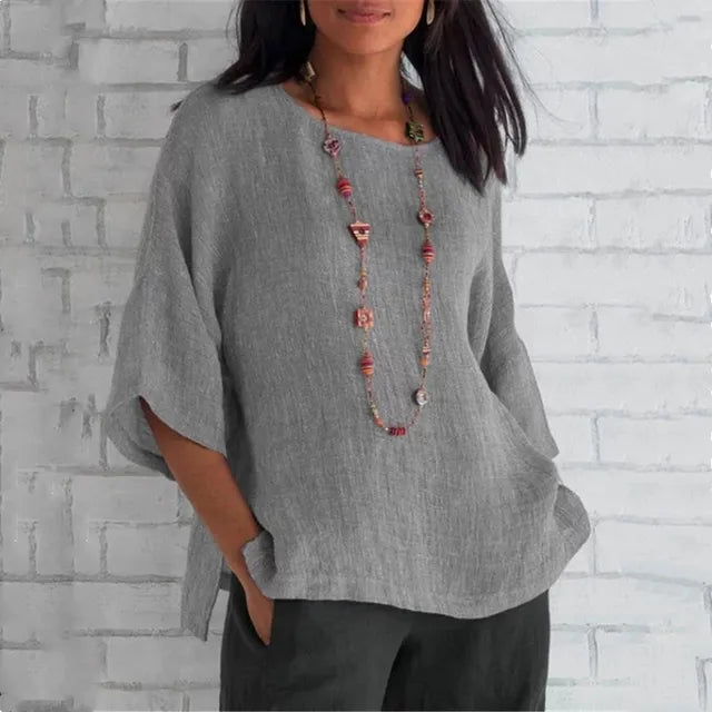 Rianala | Haut chic uni en coton et lin