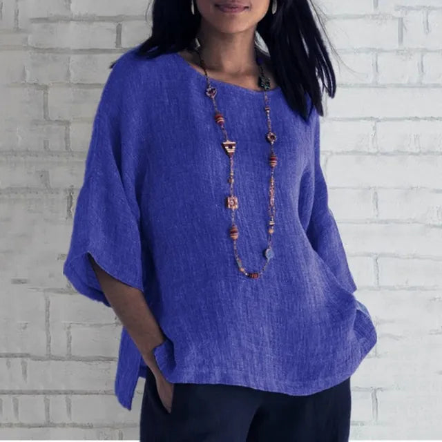 Rianala | Haut chic uni en coton et lin