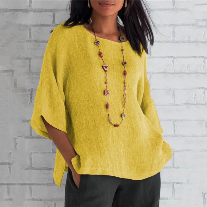 Rianala | Haut chic uni en coton et lin