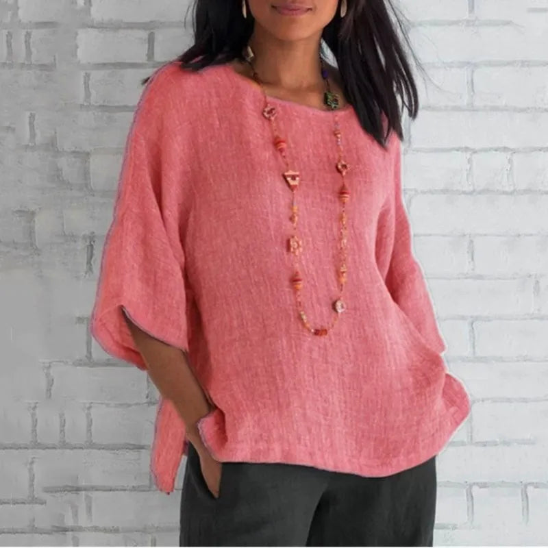 Rianala | Haut chic uni en coton et lin