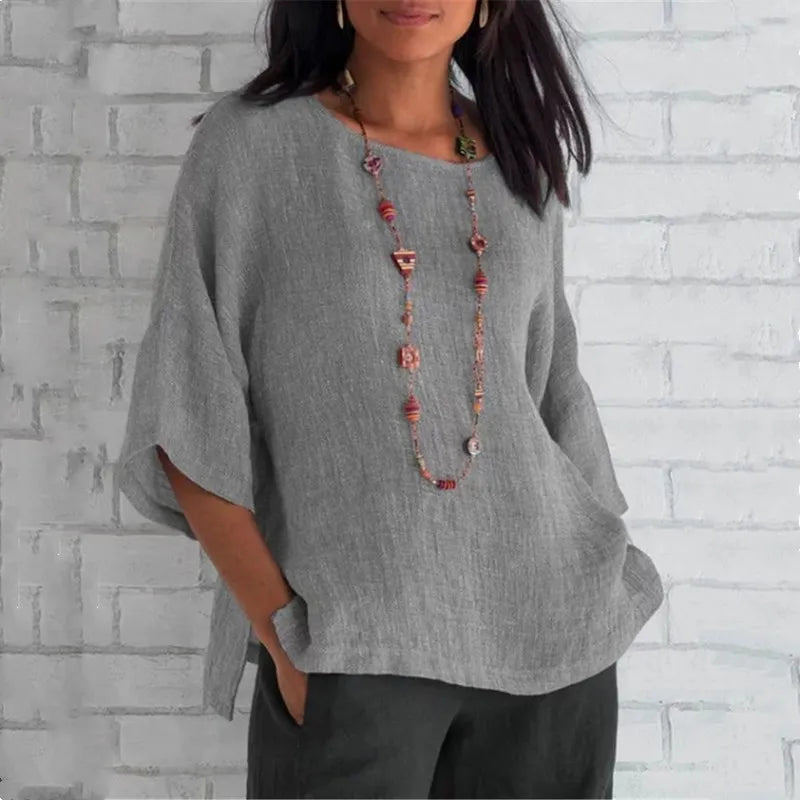 Rianala | Haut chic uni en coton et lin