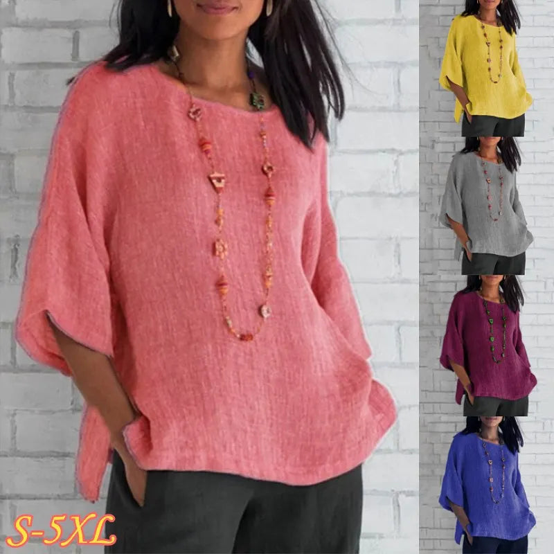 Rianala | Haut chic uni en coton et lin