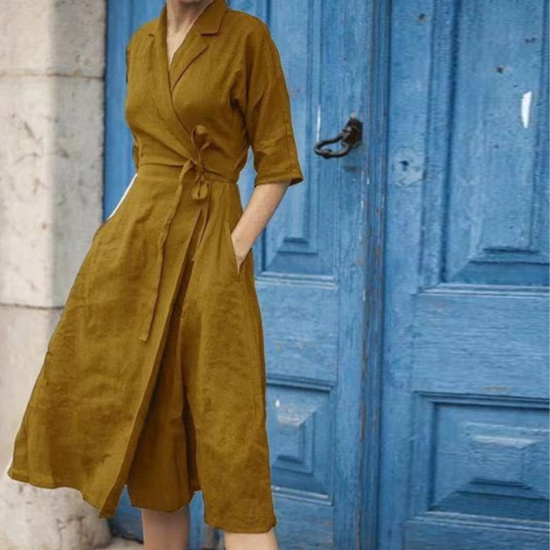 Molinema | Robe-chemise midi stylée avec ceinture à la taille
