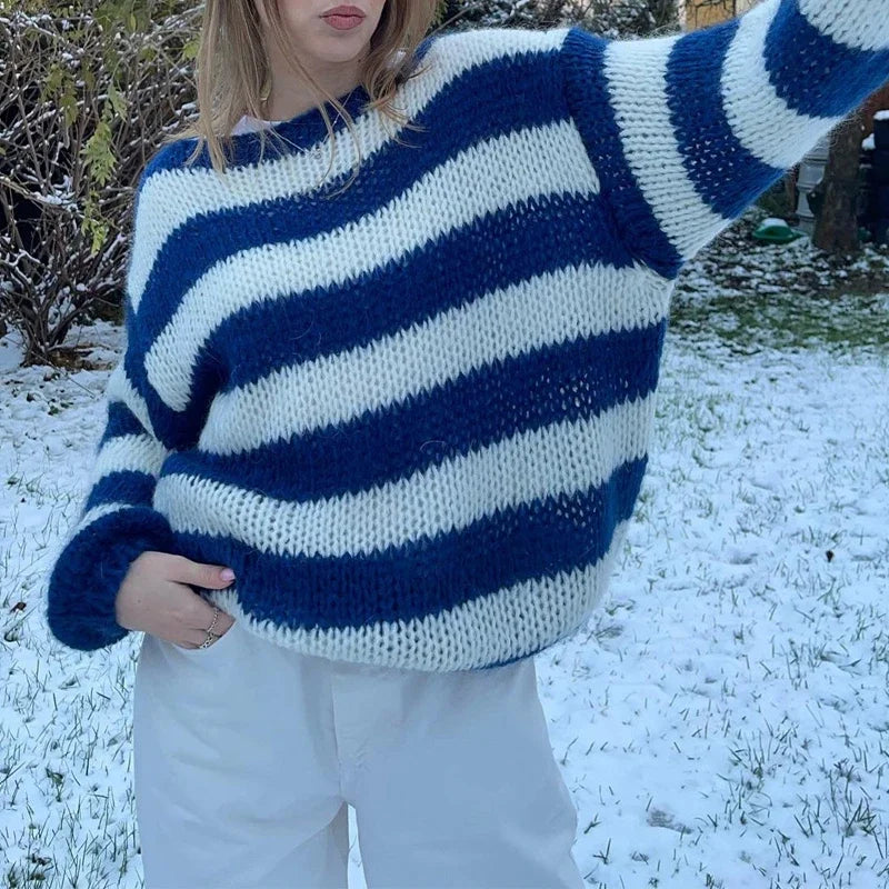 Noelleaxa | Cardigan ample à rayures pour femmes