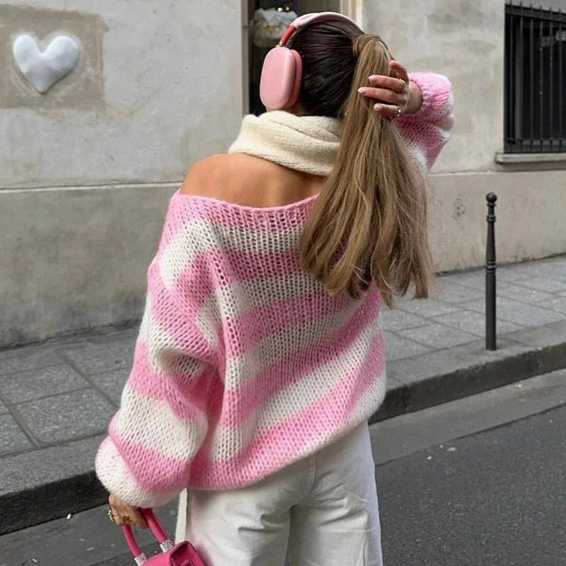 Noelleaxa | Cardigan ample à rayures pour femmes