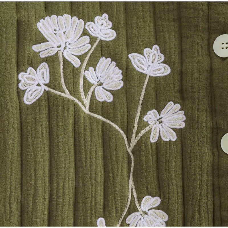 Seosiasa | Gilet vert avec impression de fleurs