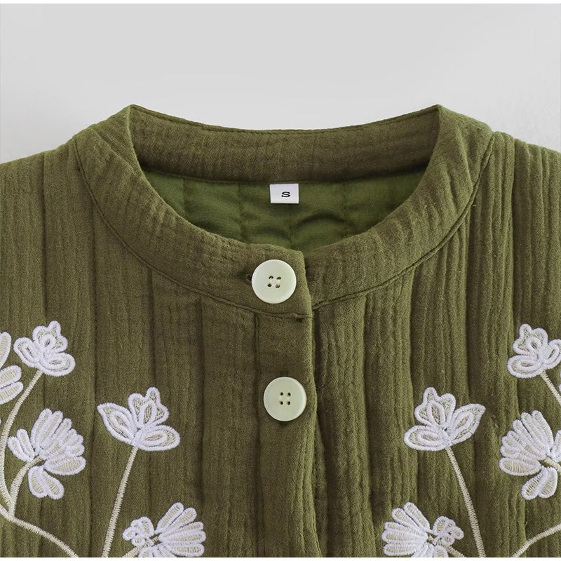 Seosiasa | Gilet vert avec impression de fleurs
