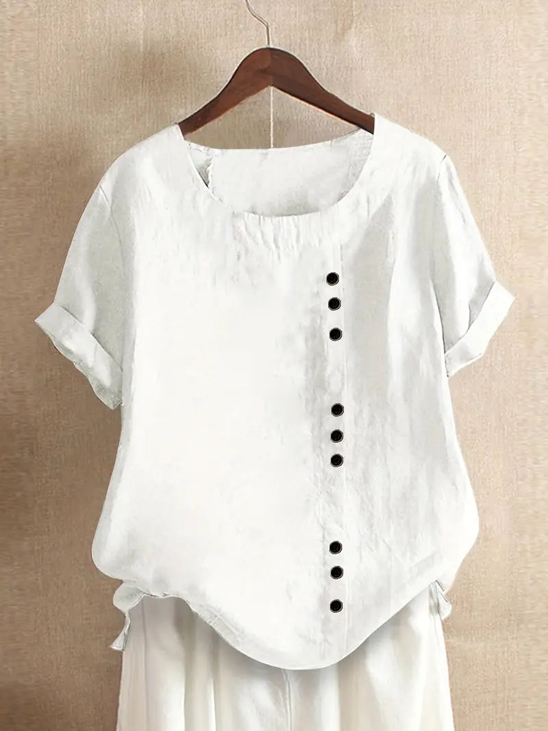 Riaynema | T-shirt décontracté à boutons pour femmes