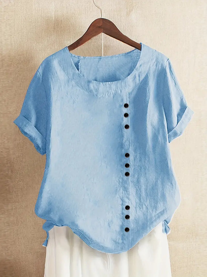 Riaynema | T-shirt décontracté à boutons pour femmes