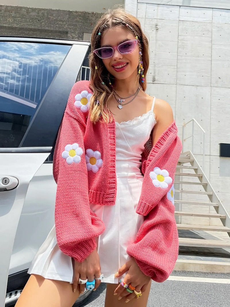 Leosiana | Cardigan en tricot fleuri pour femme