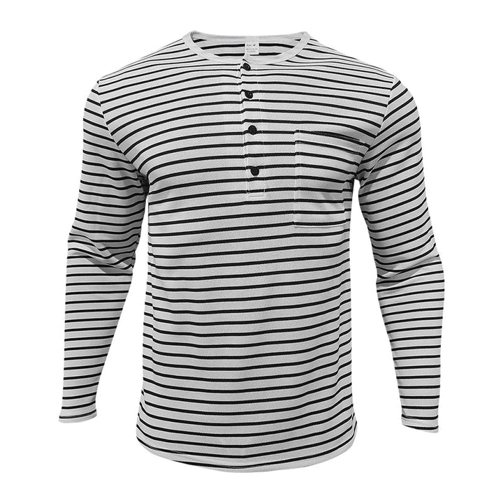 Raenam | Élégant Henley rayé pour hommes