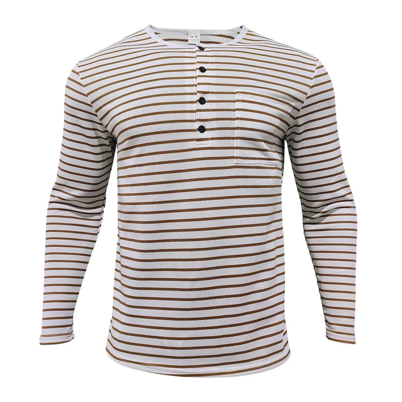 Raenam | Élégant Henley rayé pour hommes