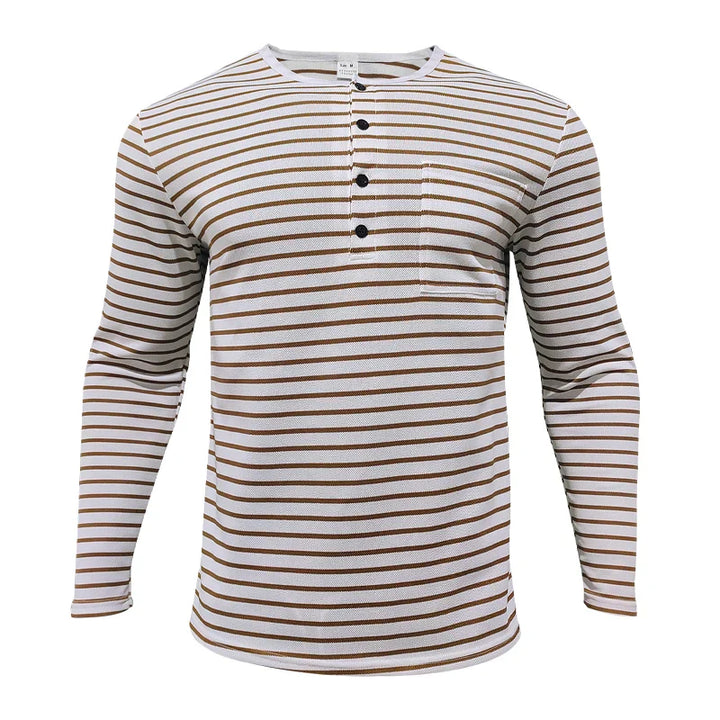 Raenam | Élégant Henley rayé pour hommes
