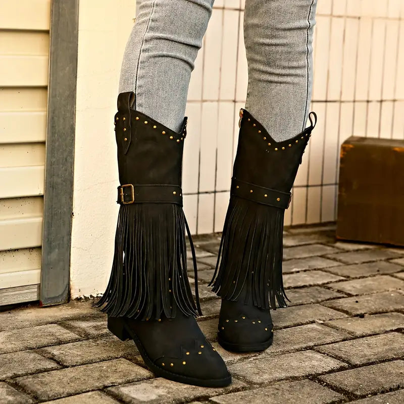 Luanaxa | Bottes Cowboy Élégantes à Franges pour Femme