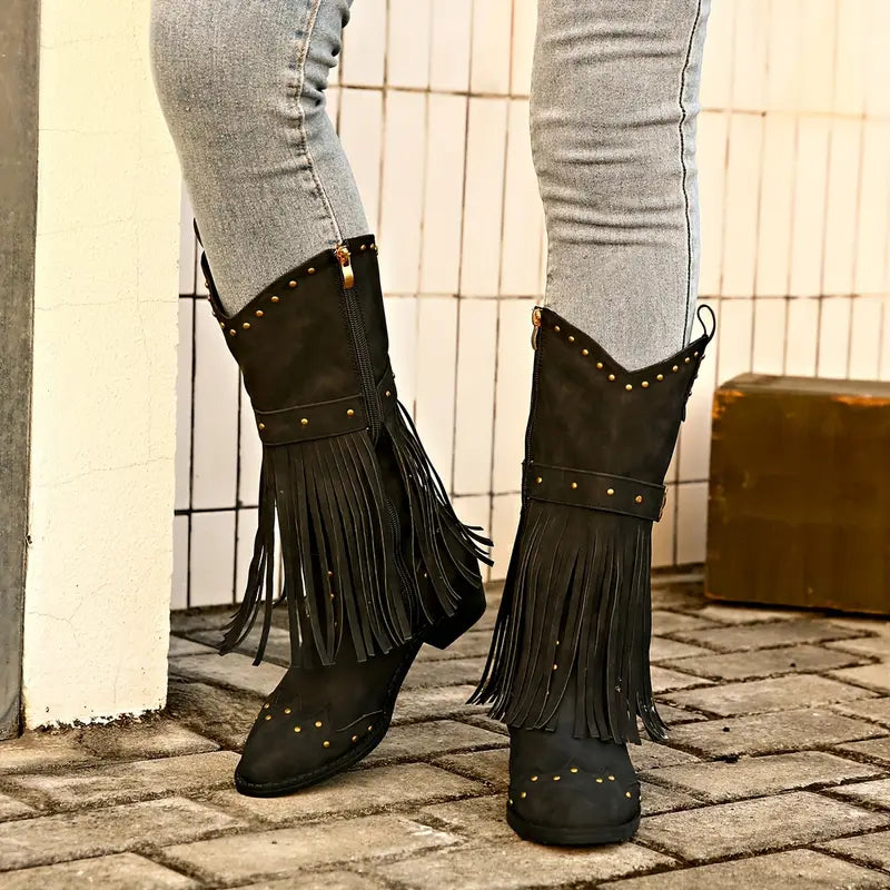 Luanaxa | Bottes Cowboy Élégantes à Franges pour Femme