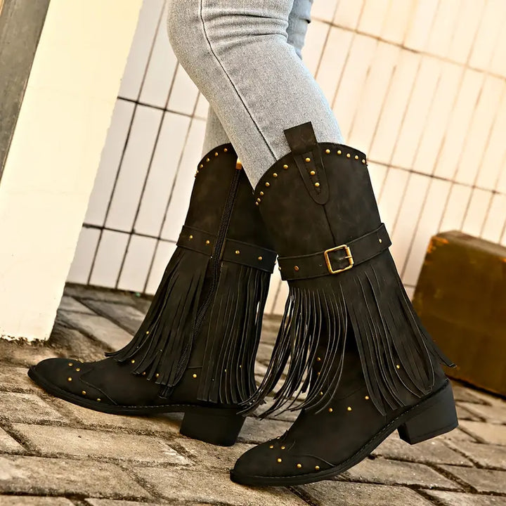 Luanaxa | Bottes Cowboy Élégantes à Franges pour Femme