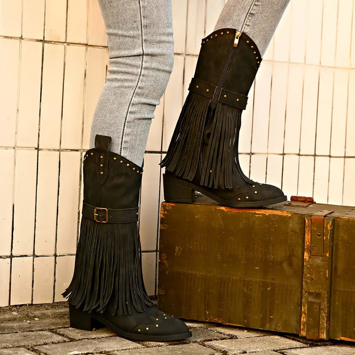 Luanaxa | Bottes Cowboy Élégantes à Franges pour Femme