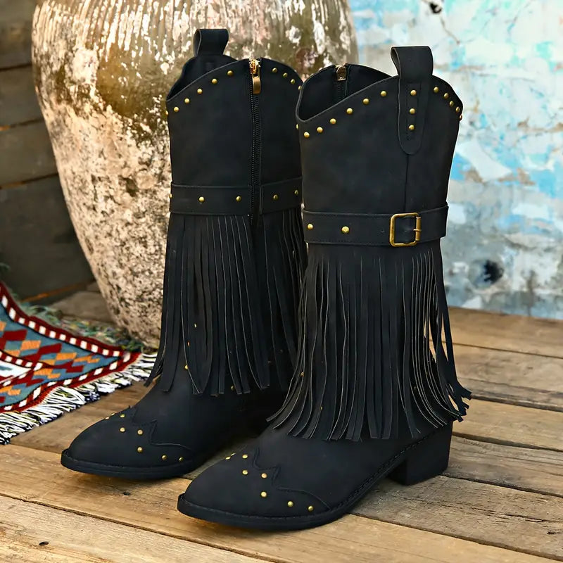 Luanaxa | Bottes Cowboy Élégantes à Franges pour Femme