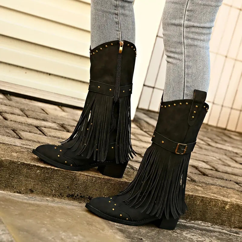Luanaxa | Bottes Cowboy Élégantes à Franges pour Femme