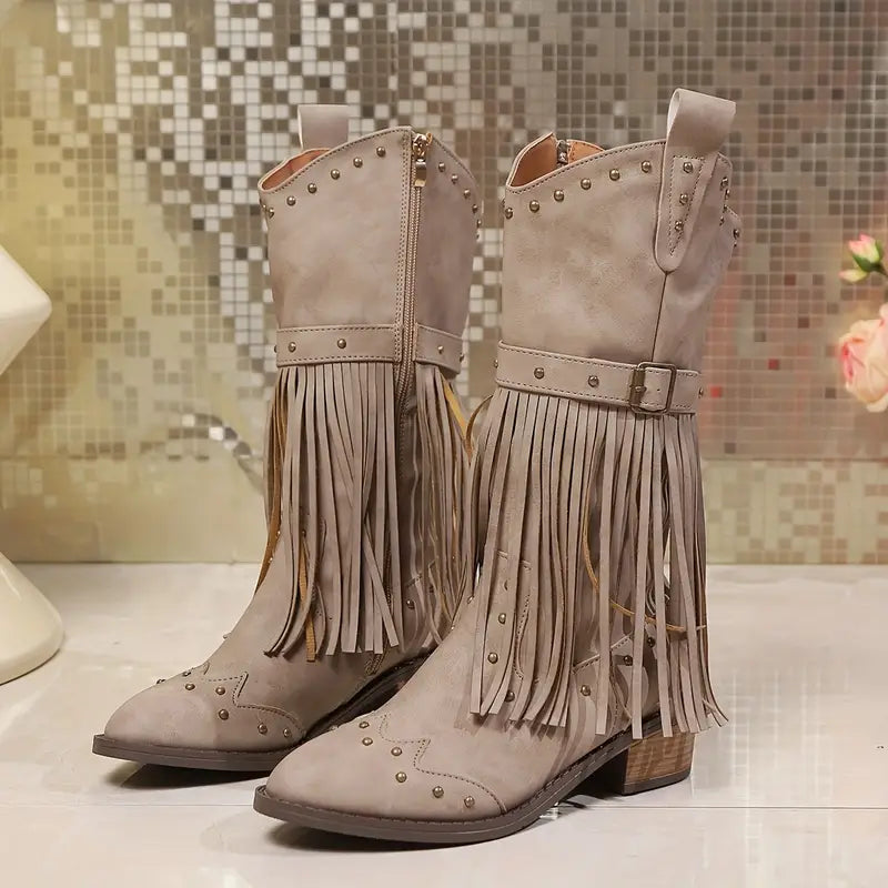 Luanaxa | Bottes Cowboy Élégantes à Franges pour Femme