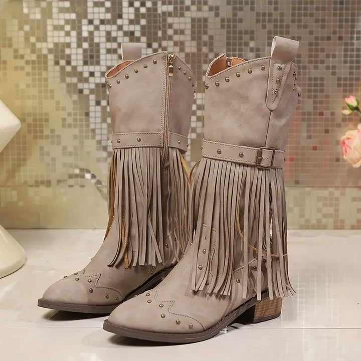 Luanaxa | Bottes Cowboy Élégantes à Franges pour Femme