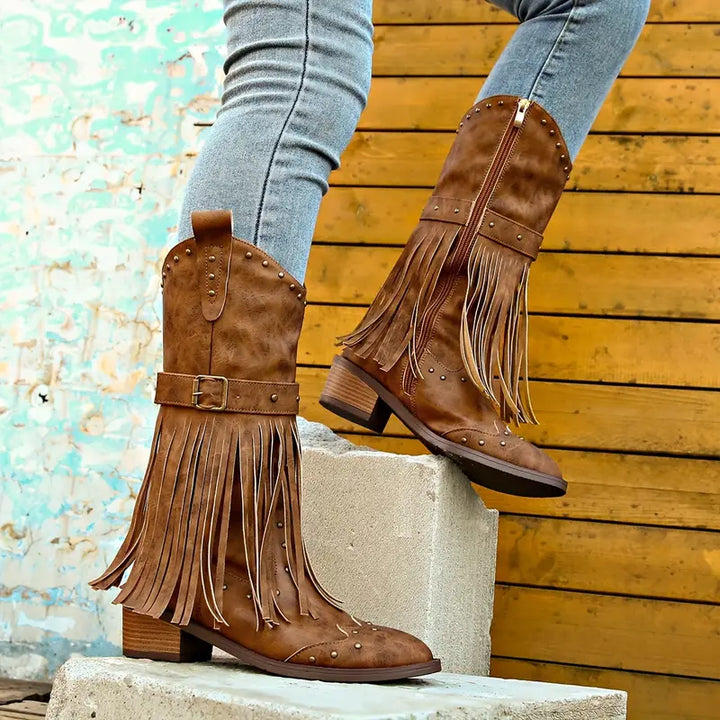 Luanaxa | Bottes Cowboy Élégantes à Franges pour Femme