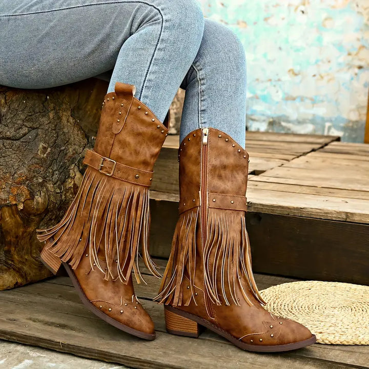 Luanaxa | Bottes Cowboy Élégantes à Franges pour Femme