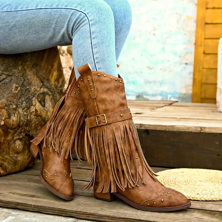 Luanaxa | Bottes Cowboy Élégantes à Franges pour Femme