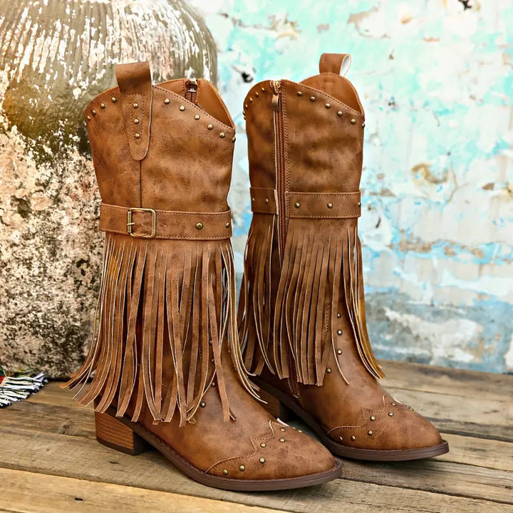 Luanaxa | Bottes Cowboy Élégantes à Franges pour Femme