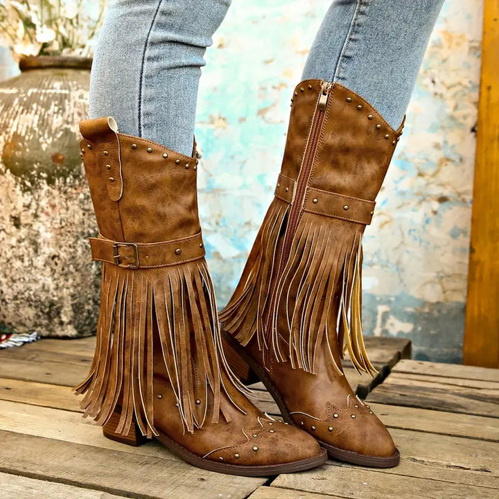 Luanaxa | Bottes Cowboy Élégantes à Franges pour Femme