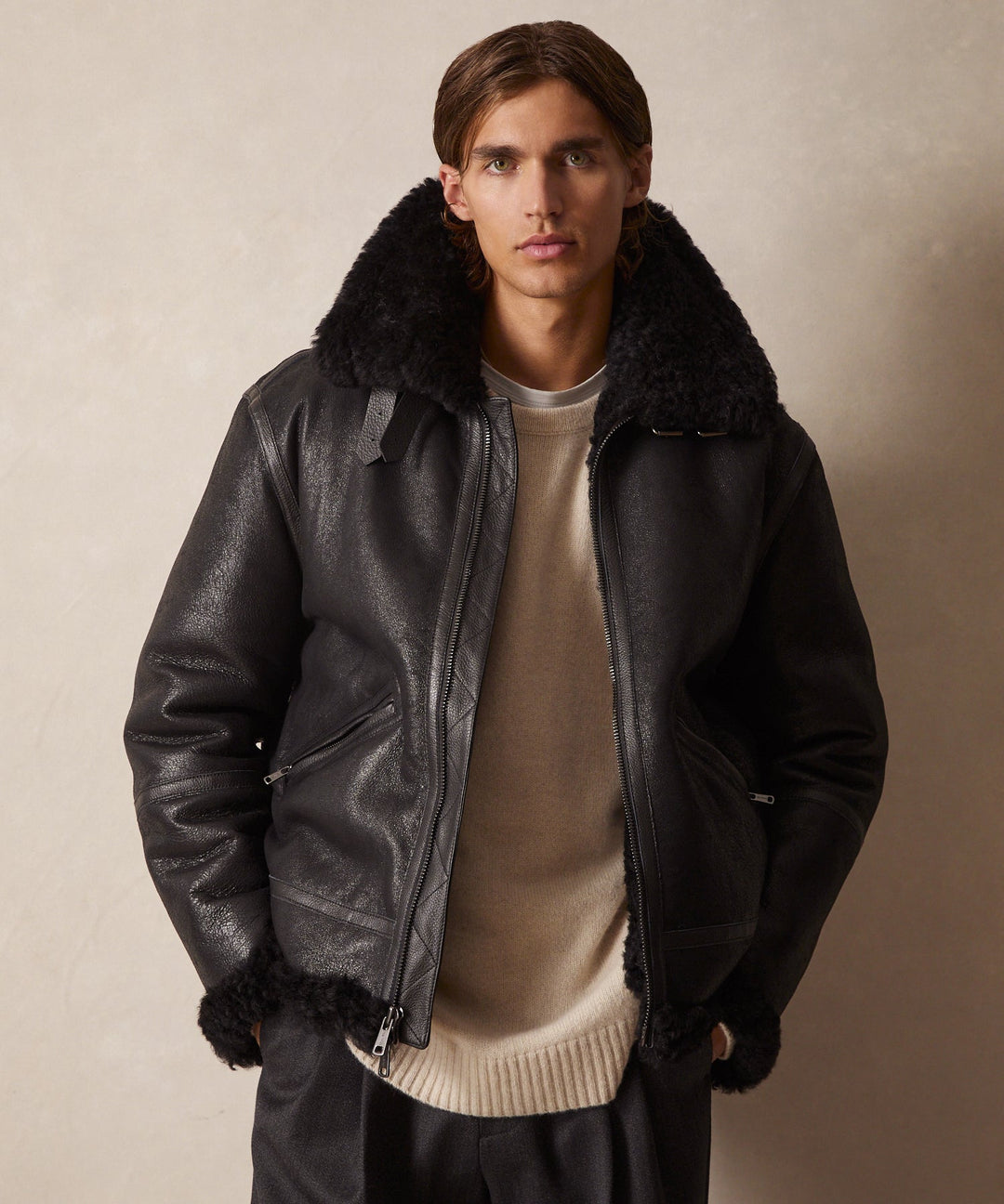 Vianas | Veste aviator en cuir noir pour homme
