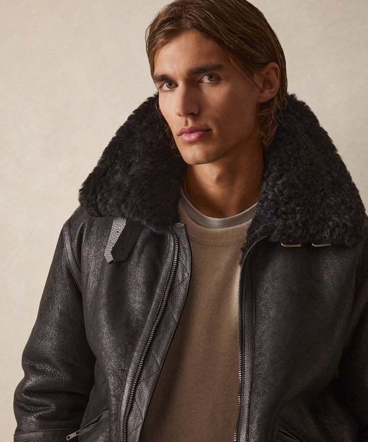 Vianas | Veste aviator en cuir noir pour homme