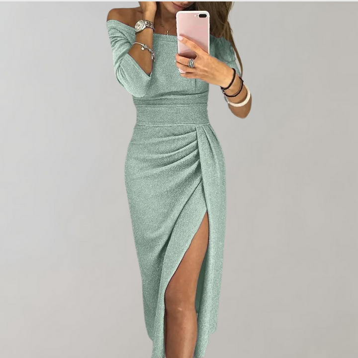 Robe verte élégante Laanama pour femme, robe longue chic à fente pour occasion spéciale