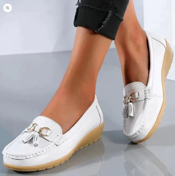 Chaussures orthopédiques femme blanches Laoraexa en cuir avec semelle confortable, mocassins élégants