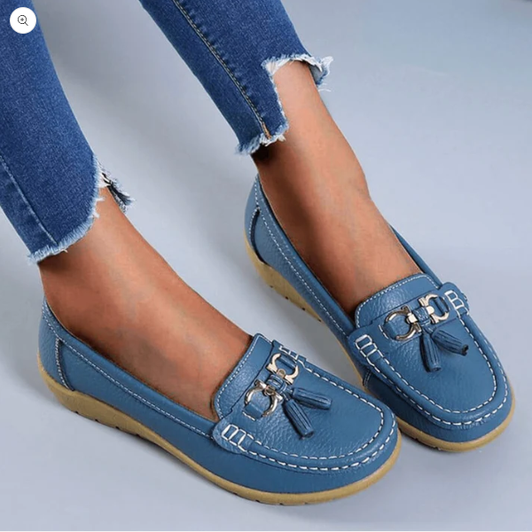Chaussures orthopédiques femme bleu clair Laoraexa en cuir, mocassins légers et respirants
