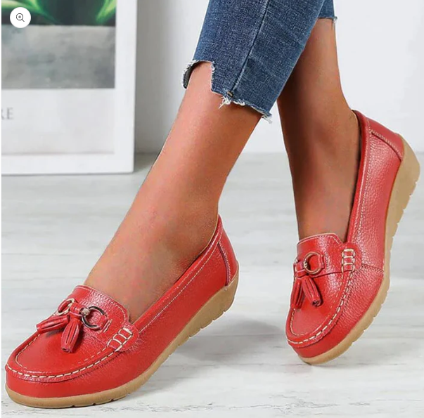 Chaussures orthopédiques femme rouges Laoraexa en cuir, mocassins confortables et élégants