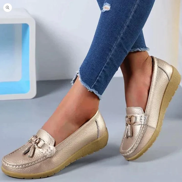 Chaussures orthopédiques femme argent Laoraexa en cuir, mocassins chic avec semelle ergonomique
