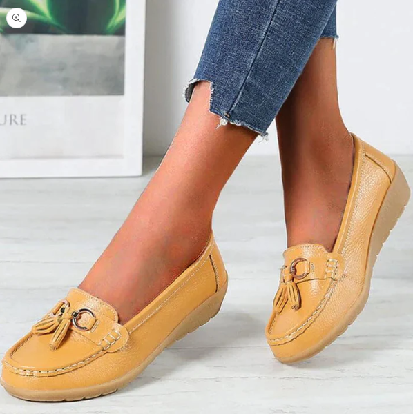 Chaussures orthopédiques femme jaunes Laoraexa en cuir, mocassins tendance et confortables
