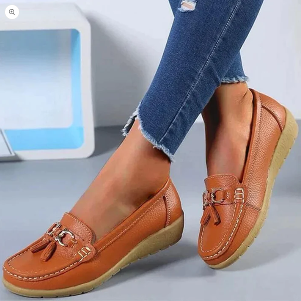 Chaussures orthopédiques femme marron Laoraexa en cuir, chaussures plates confort premium