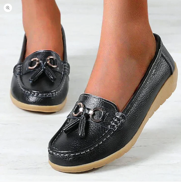 Chaussures orthopédiques femme noires Laoraexa en cuir, mocassins élégants et confort longue durée