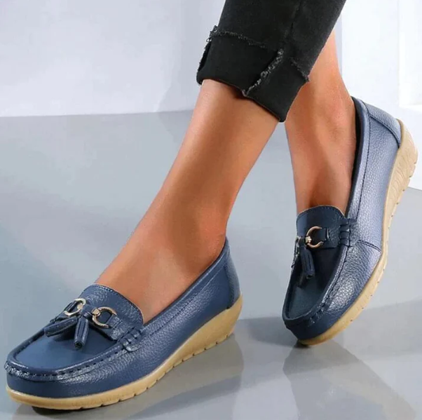 Chaussures orthopédiques femme bleu foncé Laoraexa en cuir, chaussures confortables pour marche